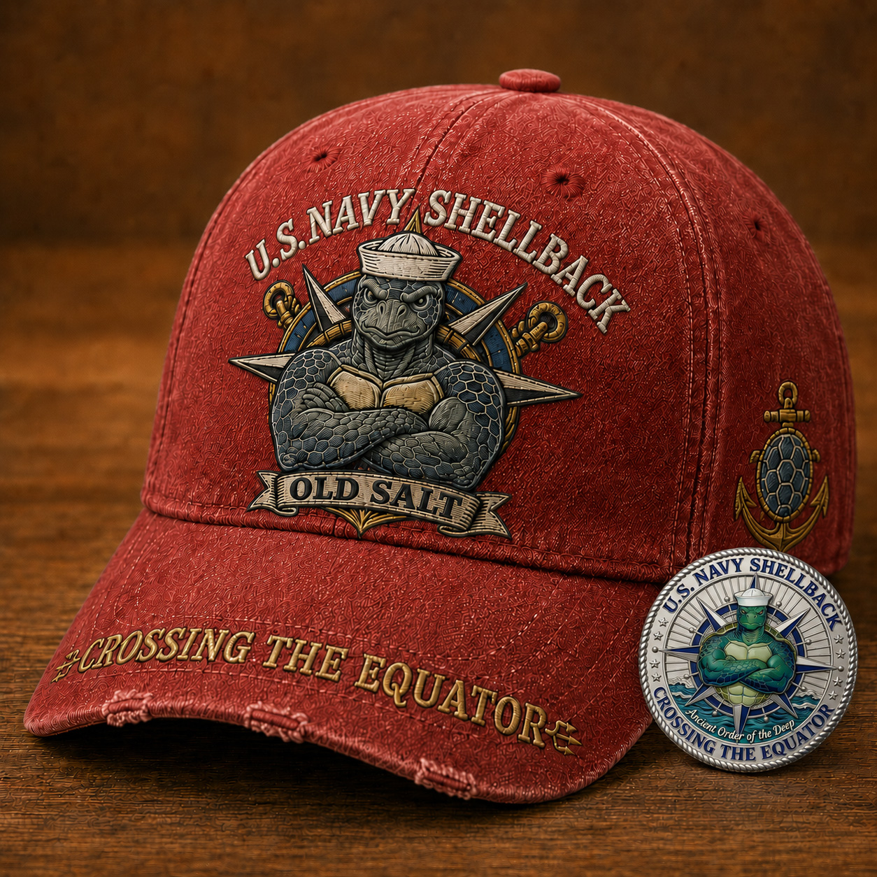 U.S. Navy Shellback Old Salt Cap 🎁 Free Double-Sided Honor Coin With Every Cap Purchase