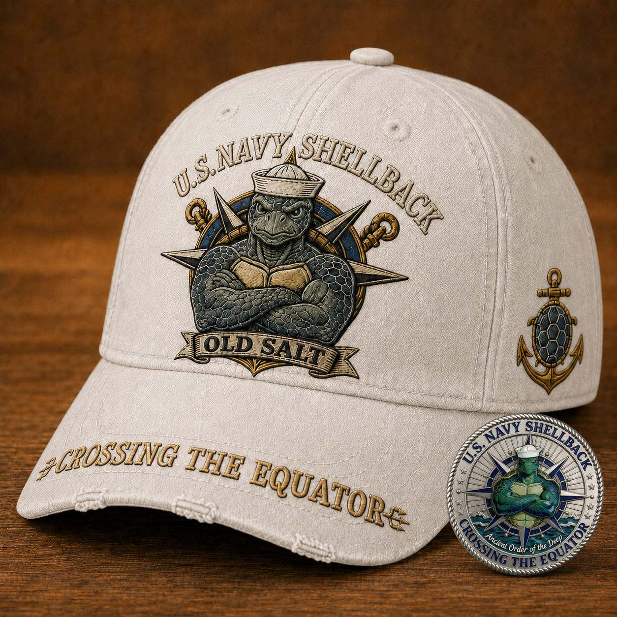 U.S. Navy Shellback Old Salt Cap 🎁 Free Double-Sided Honor Coin With Every Cap Purchase