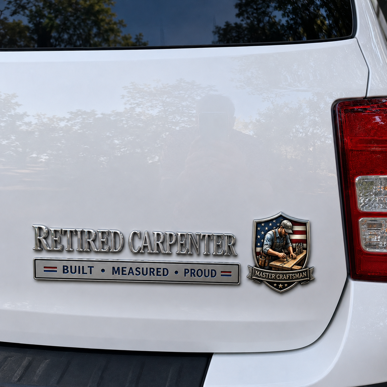 🪓Retired Carpenter Built Measured Proud Metal Car Emblem Badge