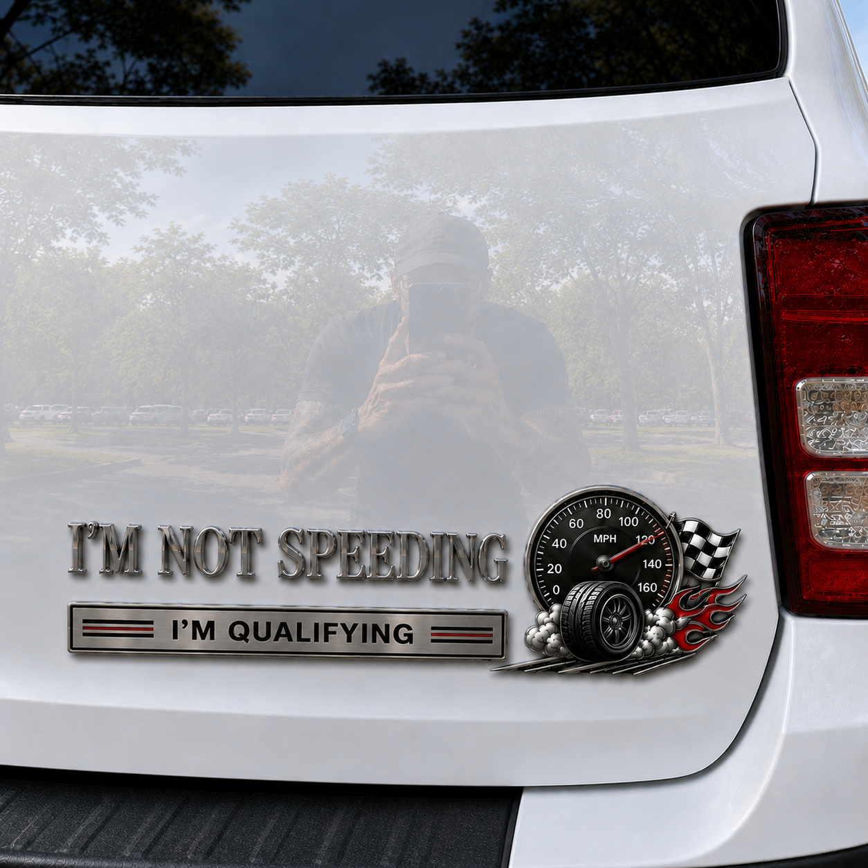 🏁 I’m Not Speeding I’m Qualifying Metal Car Emblem Badge