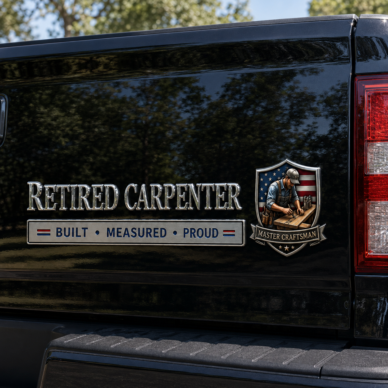 🪓Retired Carpenter Built Measured Proud Metal Car Emblem Badge