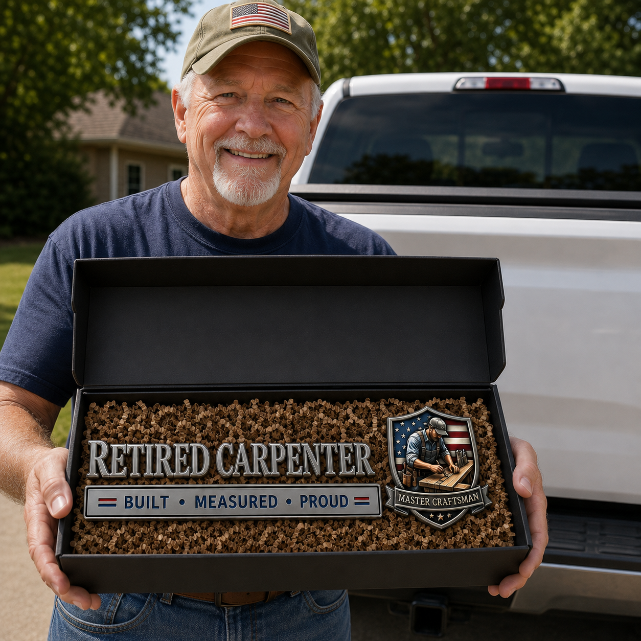 🪓Retired Carpenter Built Measured Proud Metal Car Emblem Badge