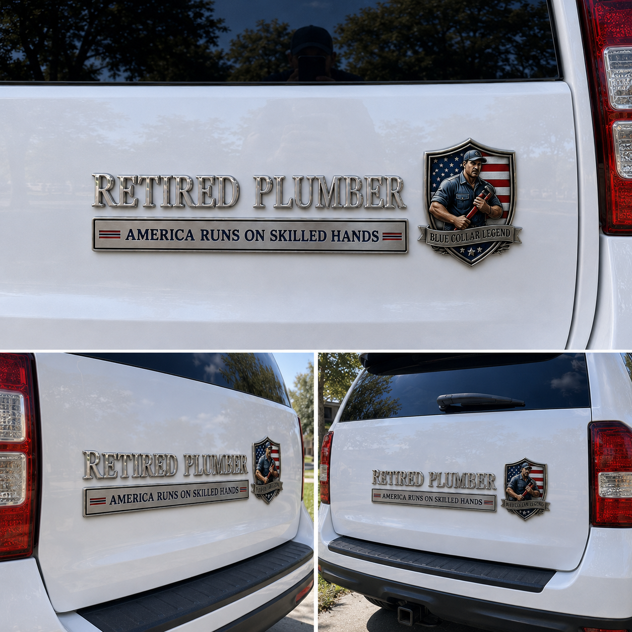 🔧 Retired Plumber America Runs On Skilled Hands Metal Car Emblem Badge