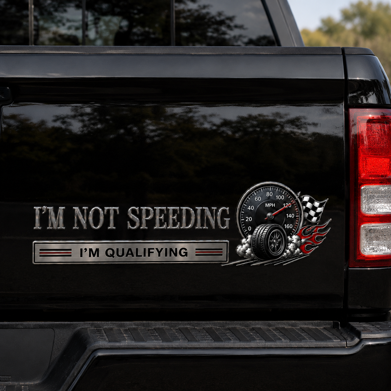 🏁 I’m Not Speeding I’m Qualifying Metal Car Emblem Badge