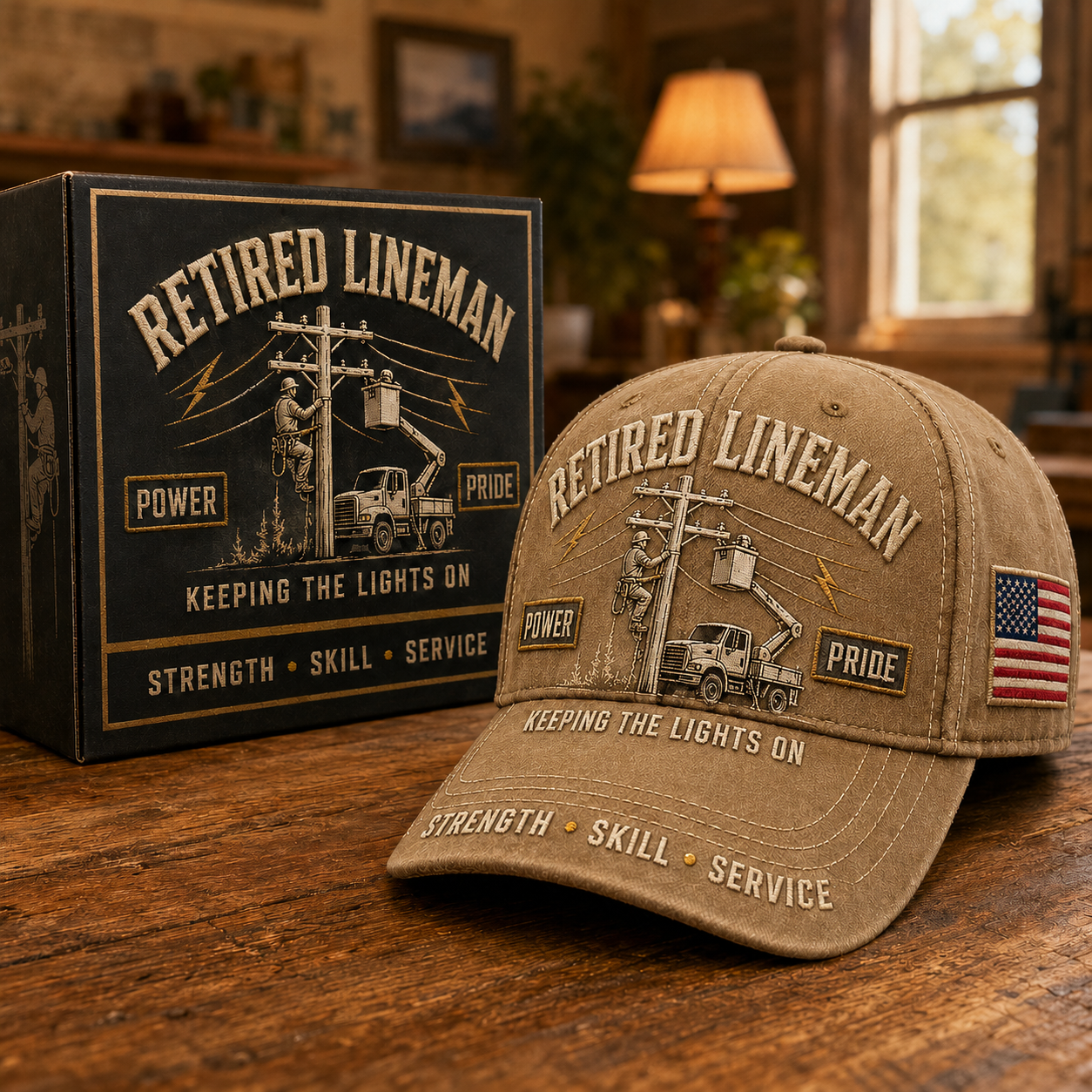 Khaki Retired Lineman commemorative cap