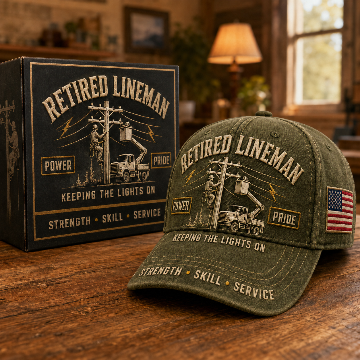 Olive Green Retired Lineman commemorative cap