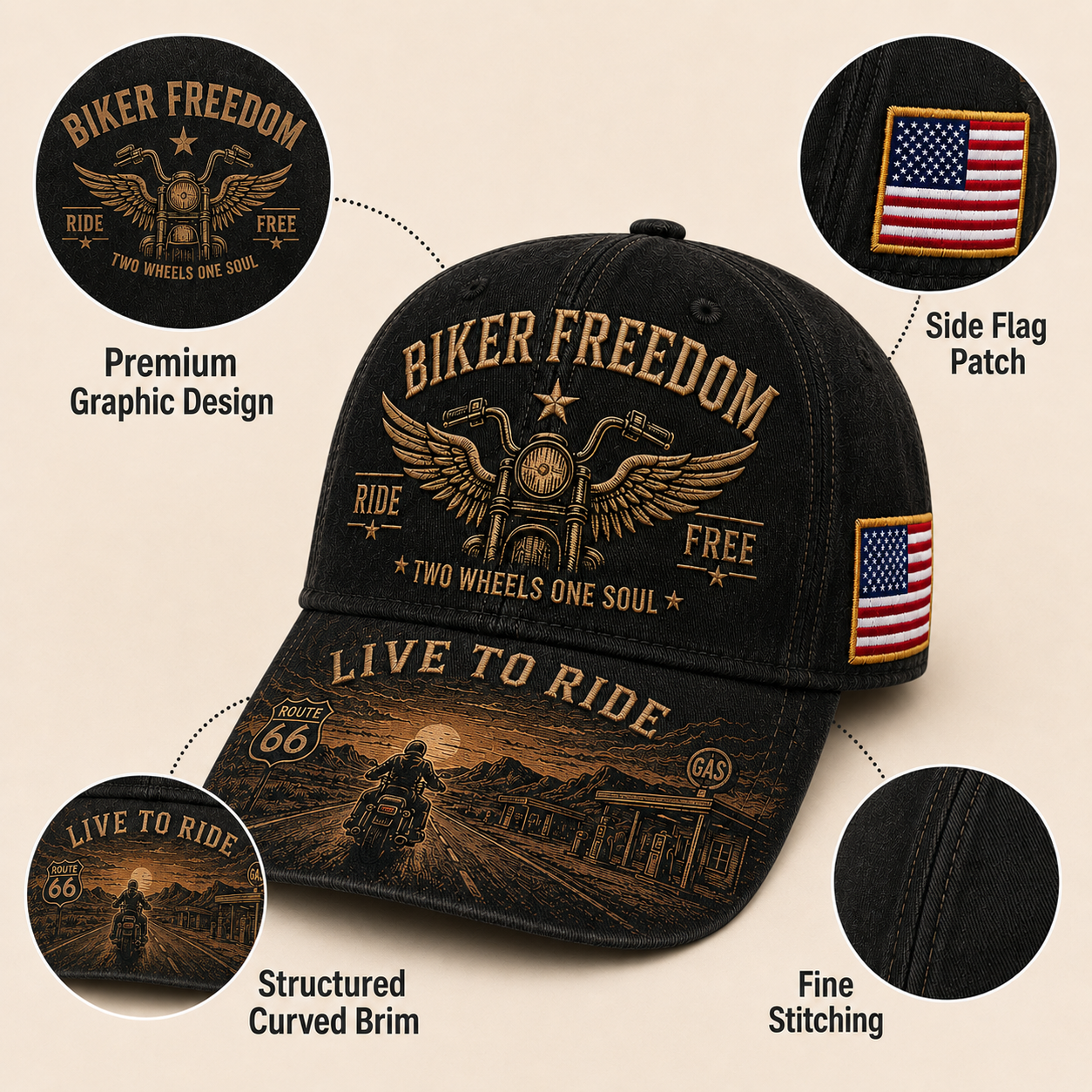 Biker Freedom Live To Ride Commemorative Cap