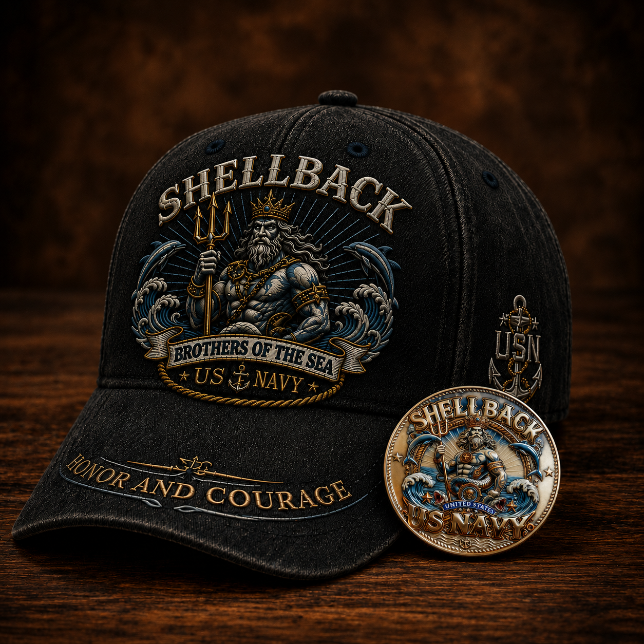 Shellback Brothers Of The Sea Heritage Cap 🎁 Free Double-Sided Honor Coin With Every Cap Purchase 🇺🇸