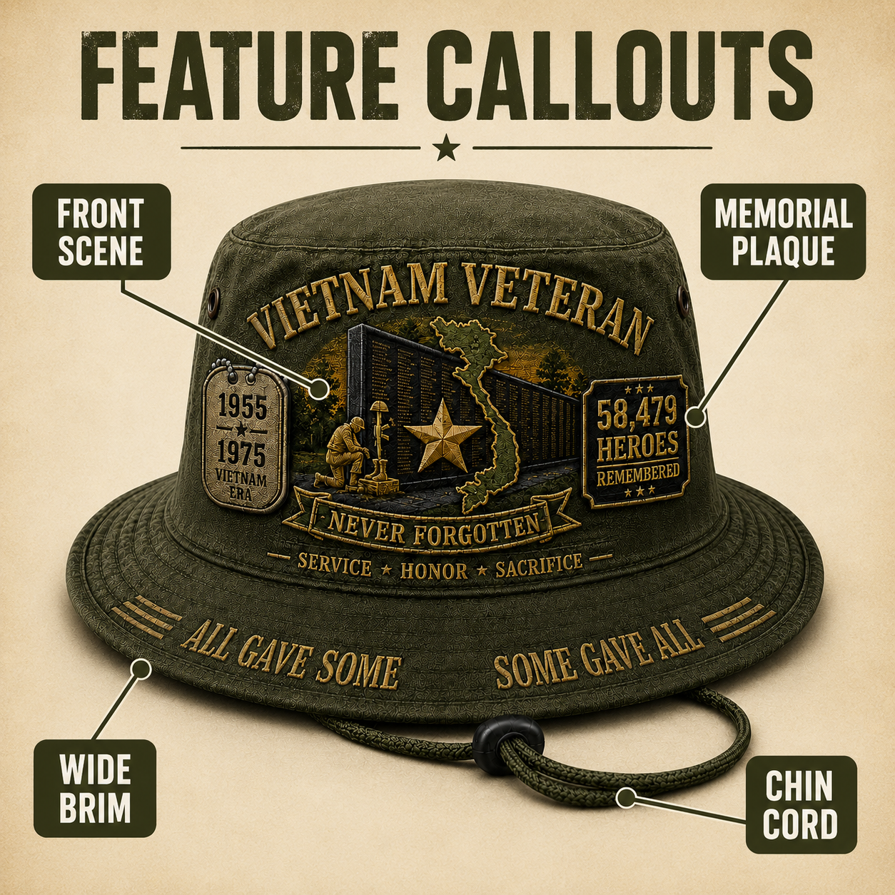 🎖️ Vietnam Veteran Never Forgotten Tribute Boonie Hat