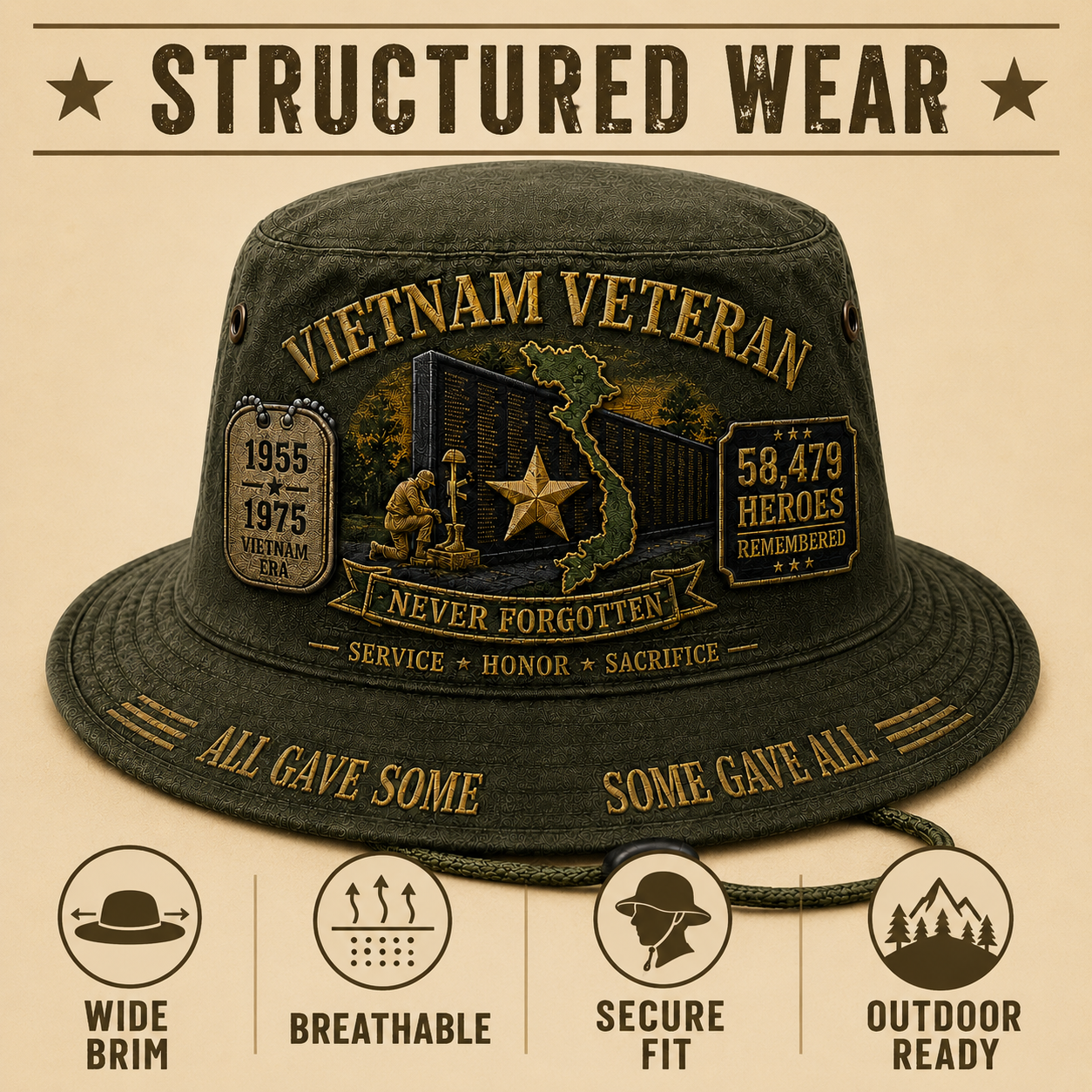 🎖️ Vietnam Veteran Never Forgotten Tribute Boonie Hat