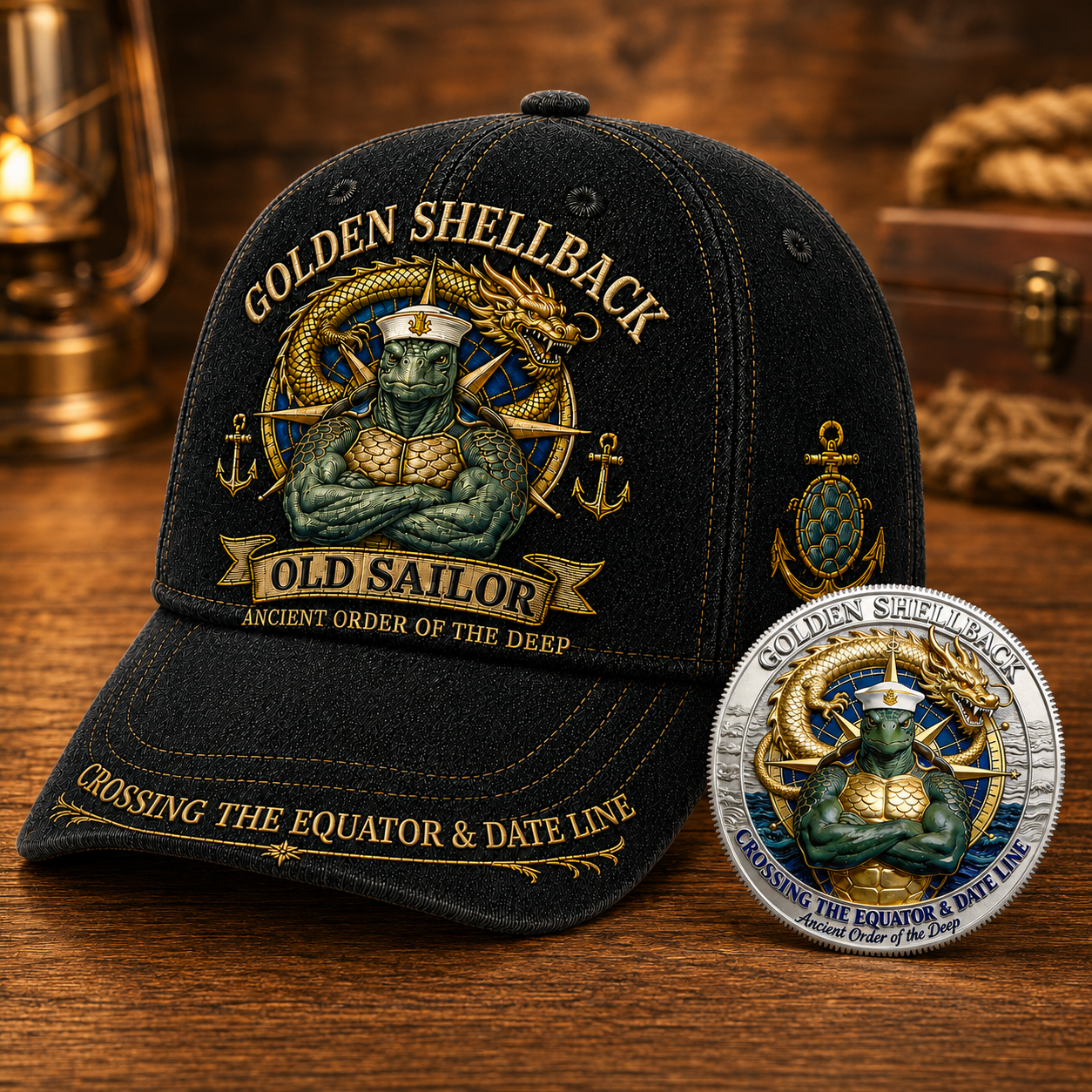 Golden Shellback Cap🎁 Free Honor Coin With Every Cap Purchase