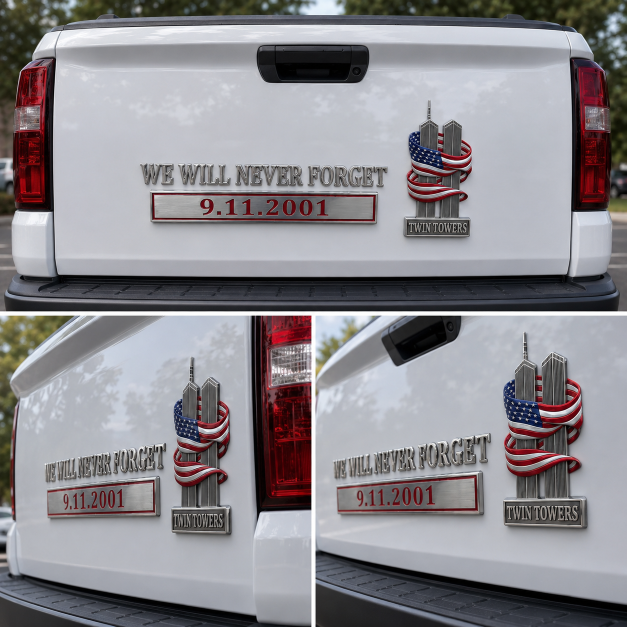 🇺🇸 We Will Never Forget 9.11.2001 Twin Towers Metal Car Emblem Badge
