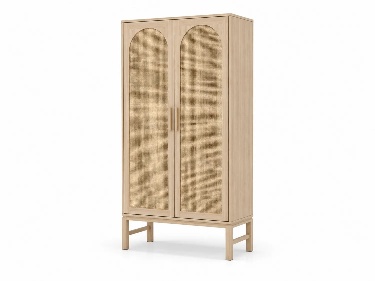 Kleiderschrank aus Kiefernholz mit Rattan-Türen 180cm Beige