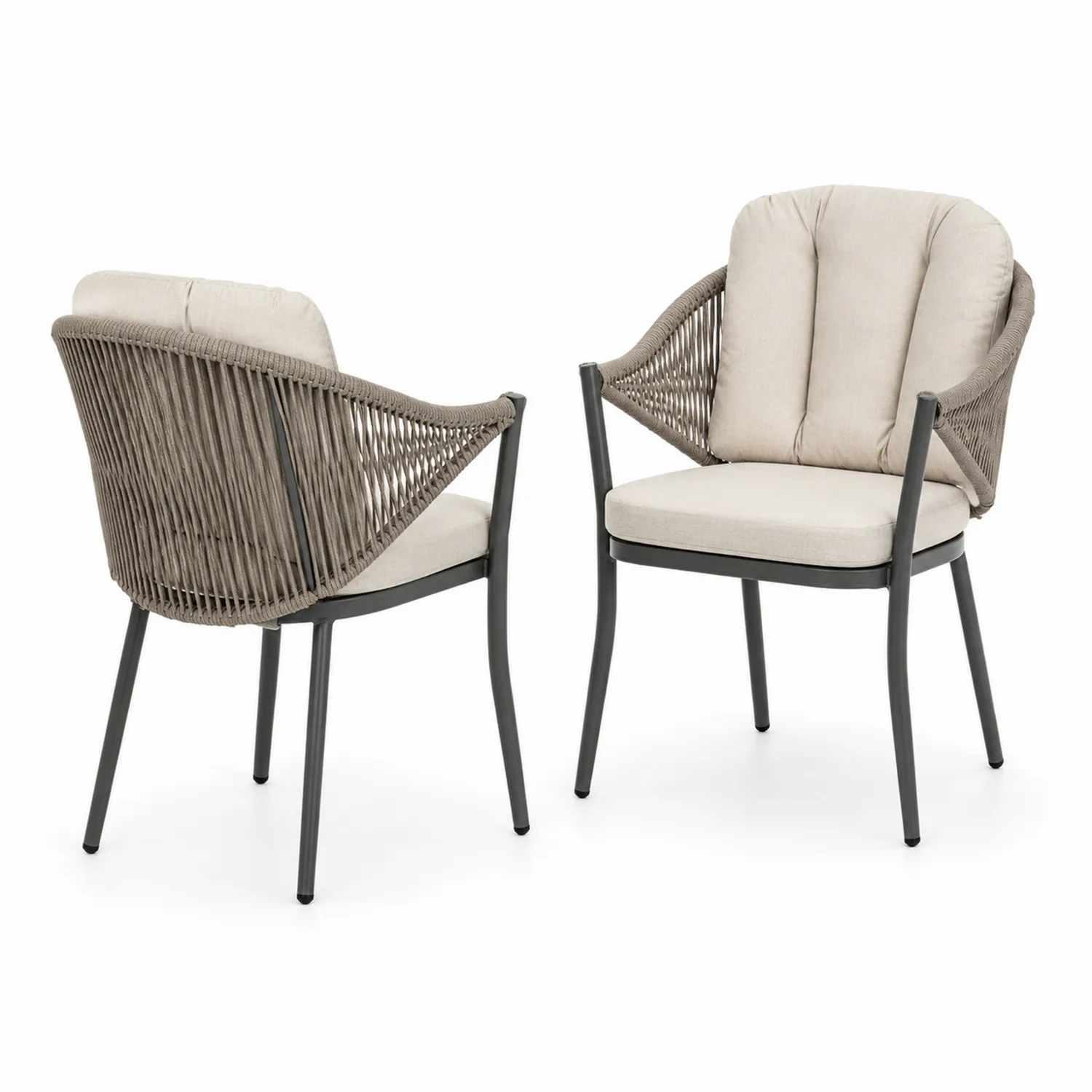 2er-Set Esszimmerstühle Aluminium mit Seilbespannung Beige/Taupe