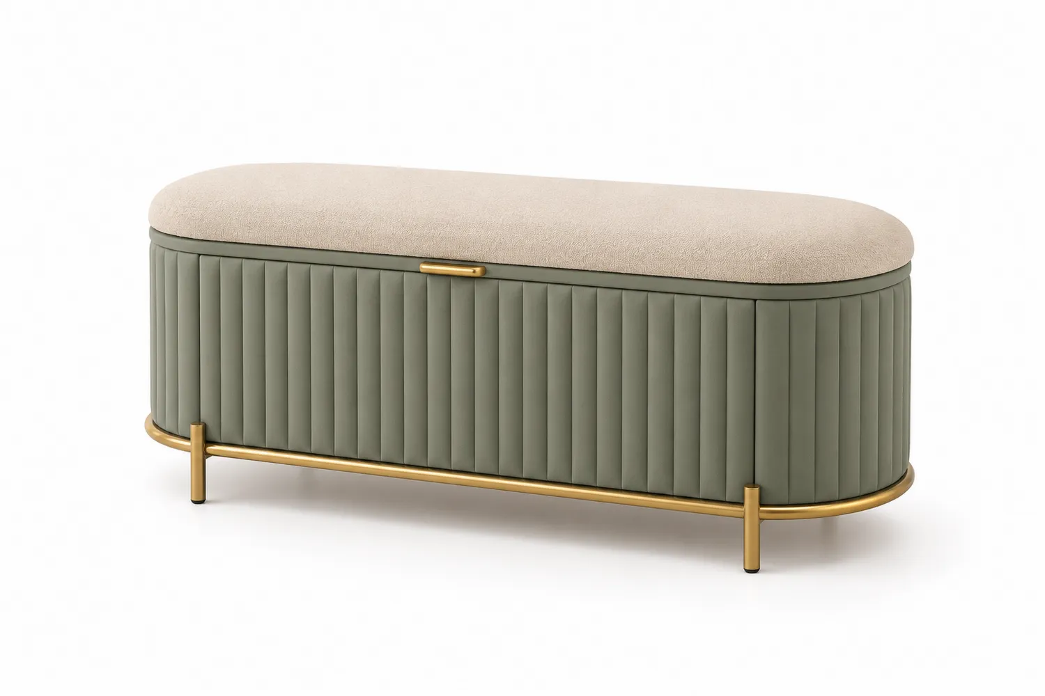Bank mit Stauraum und Metallbasis Beige/Grün