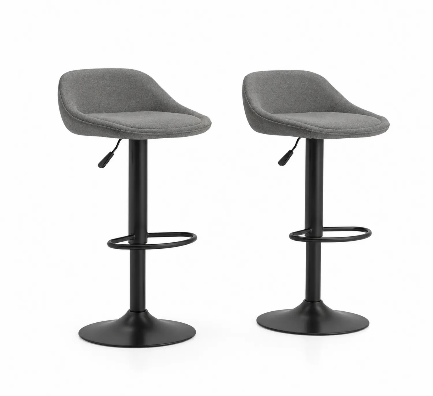 2er Set Barhocker mit Lehne Grau Höhenverstellbar Stahl und Polyester