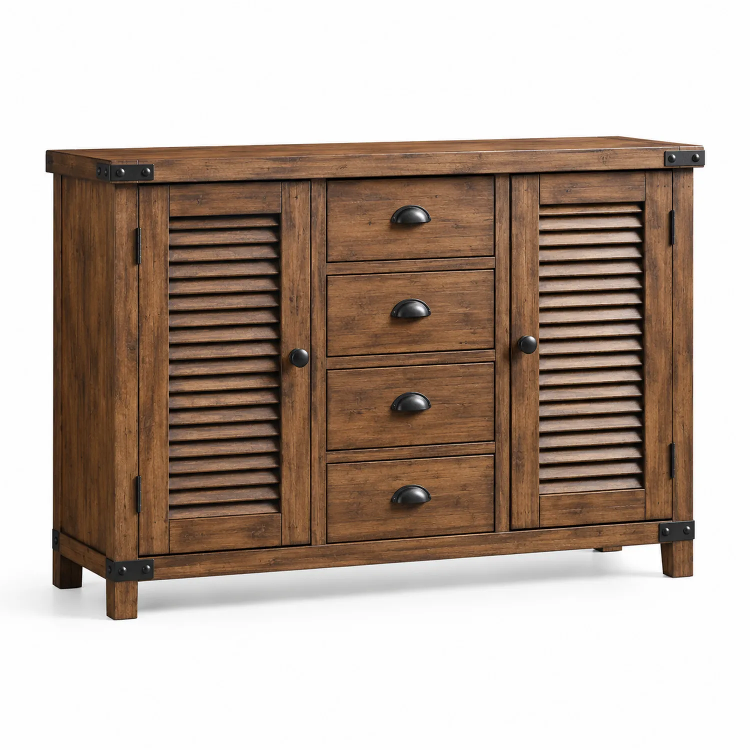 Holzschrank mit Lamellentüren und Schubladen Braun