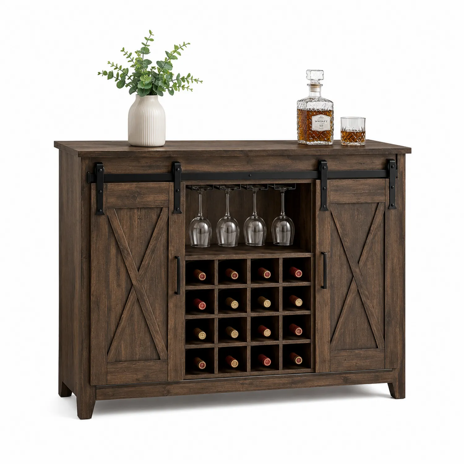 Weinschrank mit Schiebetüren aus Kiefernholz Braun