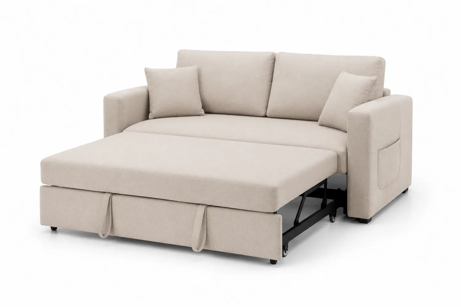 Schlafsofa Beige Stoff mit Metallrahmen