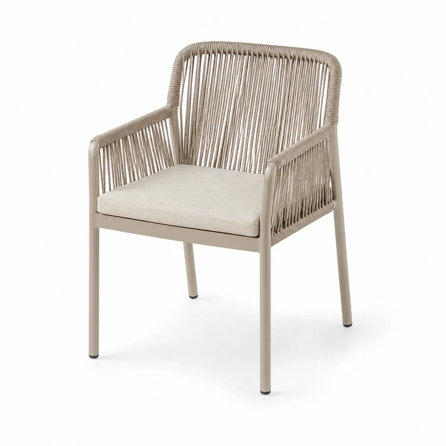 Essstuhl mit Armlehnen Seilgeflecht Aluminium Beige