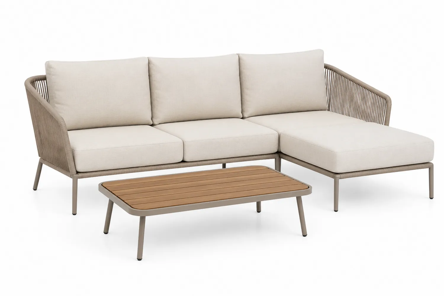 Outdoor Gartensofa Set Aluminium Beige mit Beistelltisch