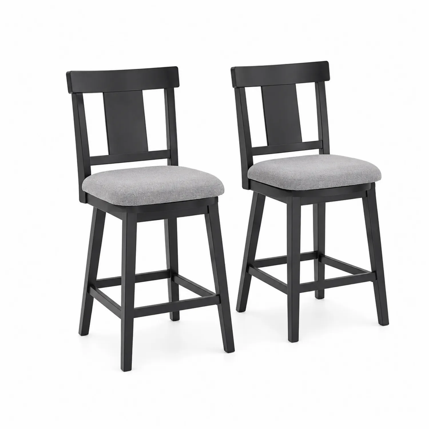 2er-Set Barhocker mit Holzrücklehne und Stoffsitz in Schwarz/Grau