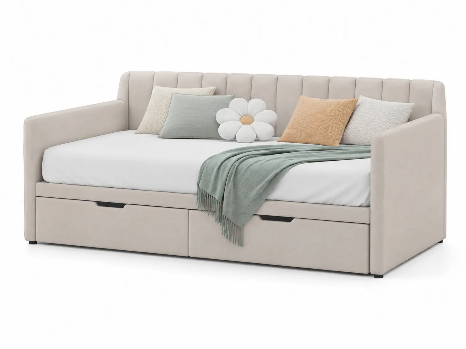 Sofabett mit Stauraum Beige Holz und Polyester 200x90 cm