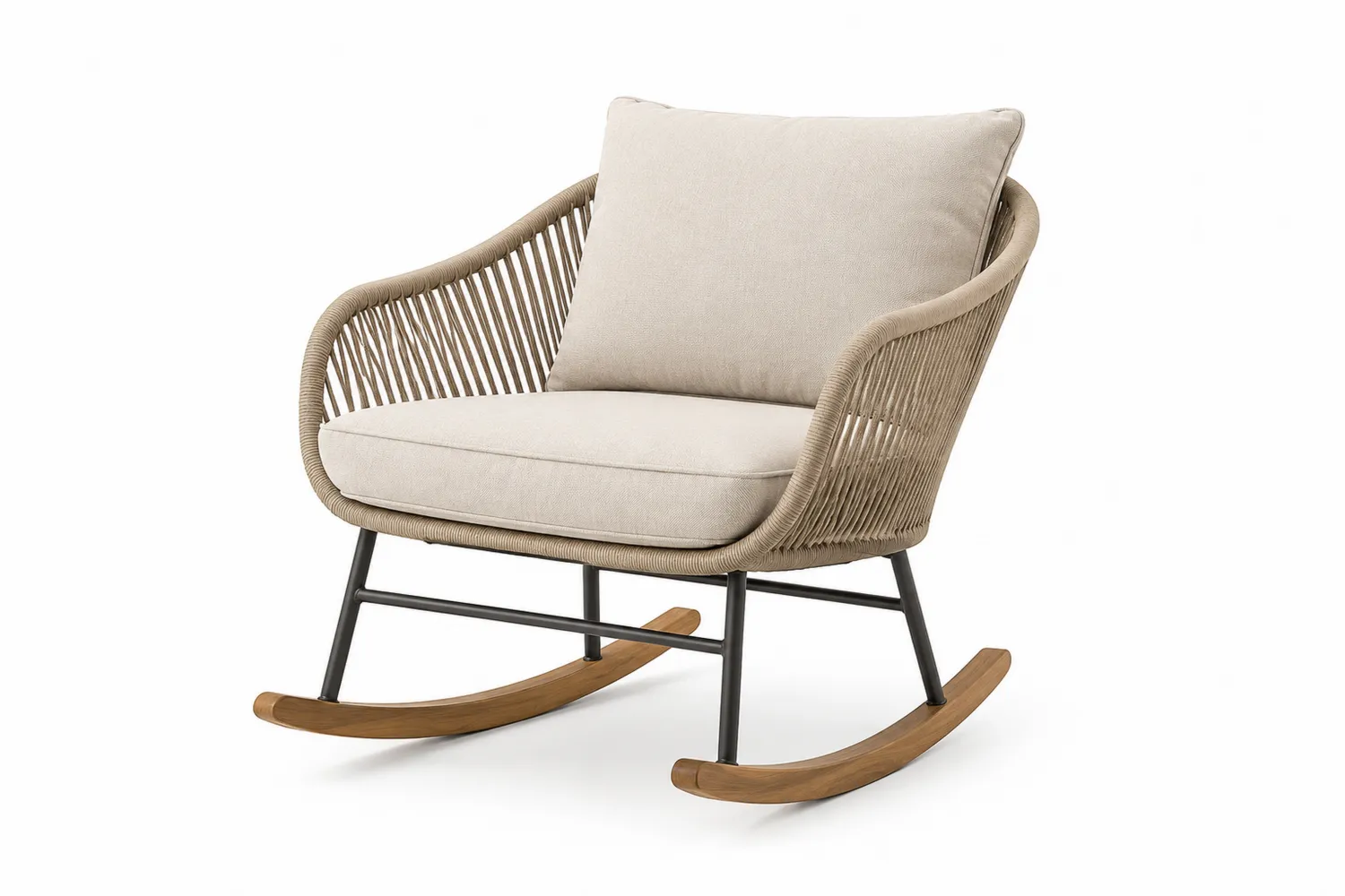 Schaukelstuhl aus Seilgeflecht mit Baumwollpolster Beige