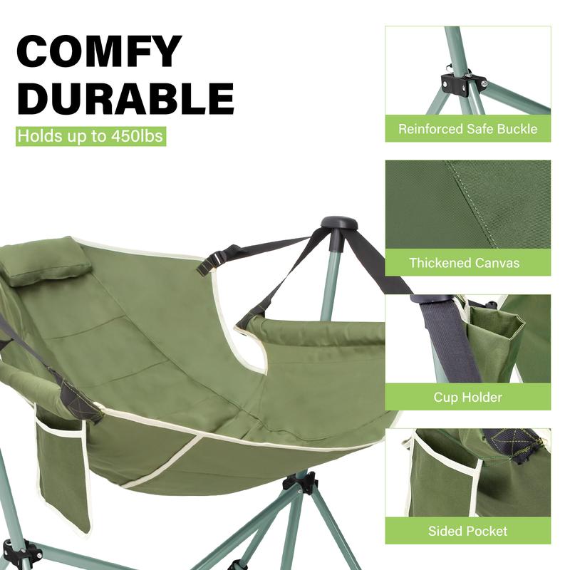 Silla de camping plegable — Mecedora portátil y desmontable para exteriores — Construcción robusta, estable y de alta resistencia — Montaje rápido