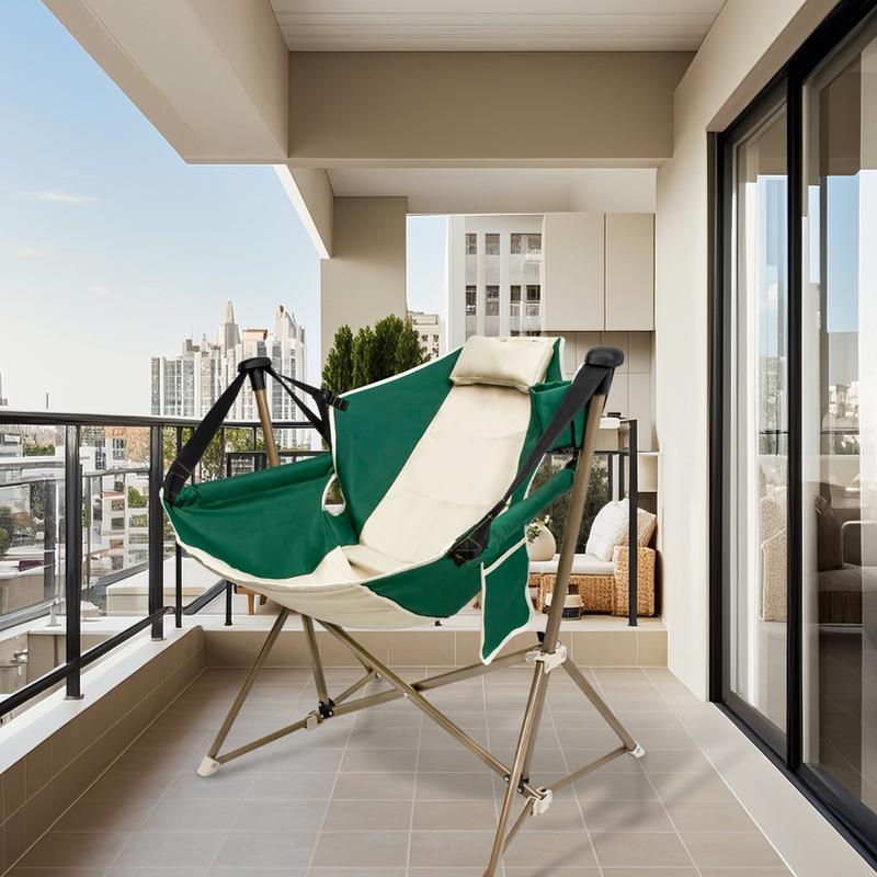 Silla de camping plegable — Mecedora portátil y desmontable para exteriores — Construcción robusta, estable y de alta resistencia — Montaje rápido