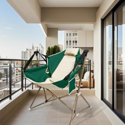 Silla de camping plegable — Mecedora portátil y desmontable para exteriores — Construcción robusta, estable y de alta resistencia — Montaje rápido