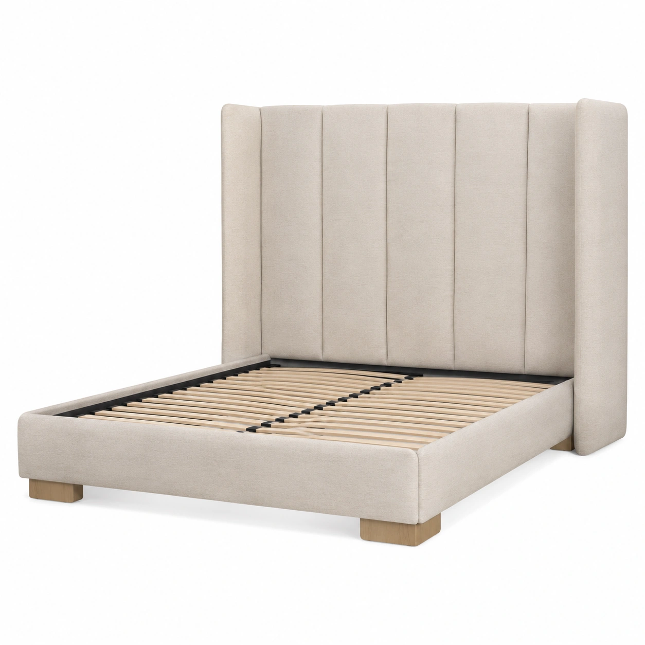Cama Tapizada Moderna Con Cabecero Alto Beige