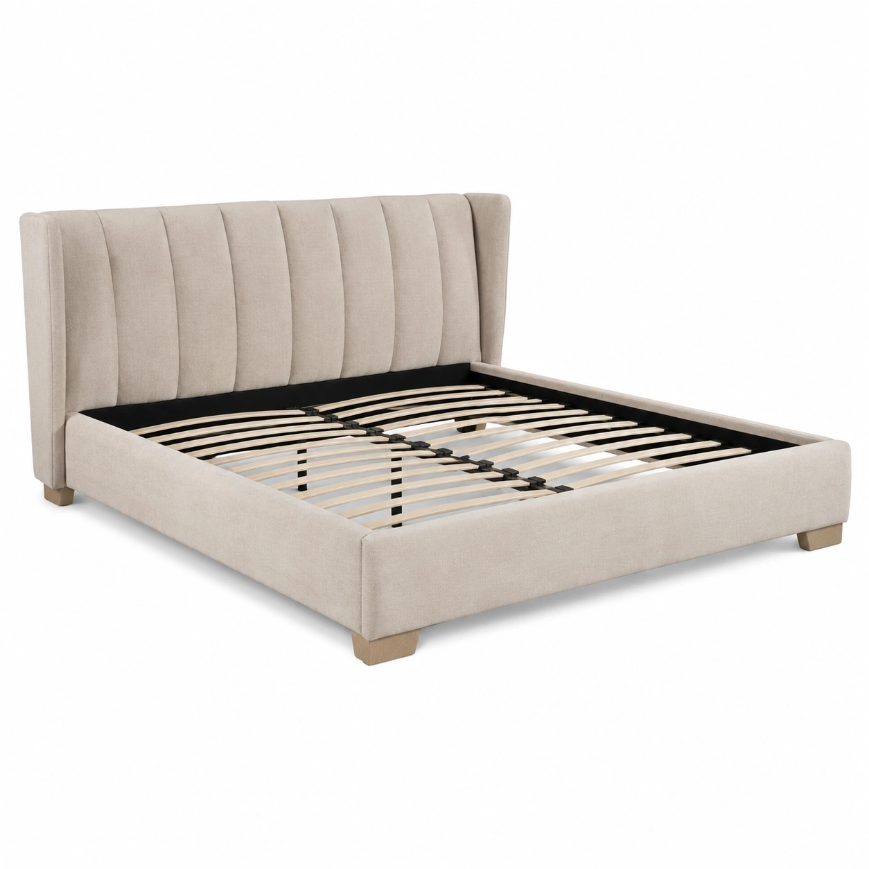 Cama Tapizada Con Cabecero Acanalado Beige