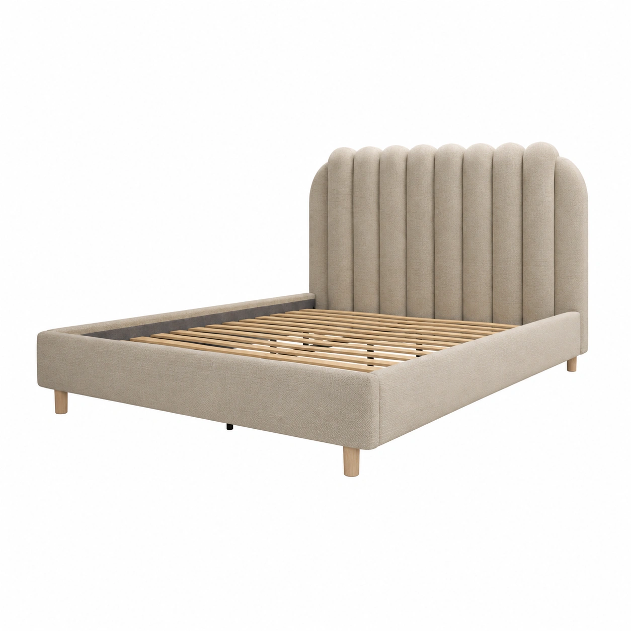 Cama Moderna Con Cabecero Redondeado Beige