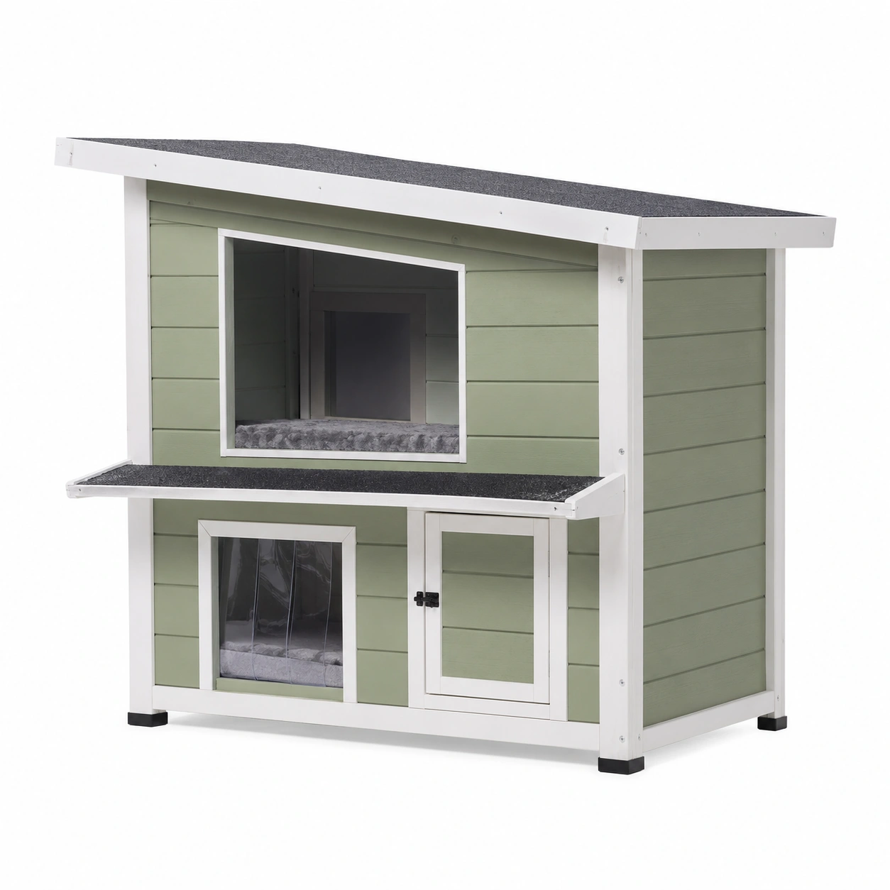 Casa Exterior Para Gatos Verde Y Blanca