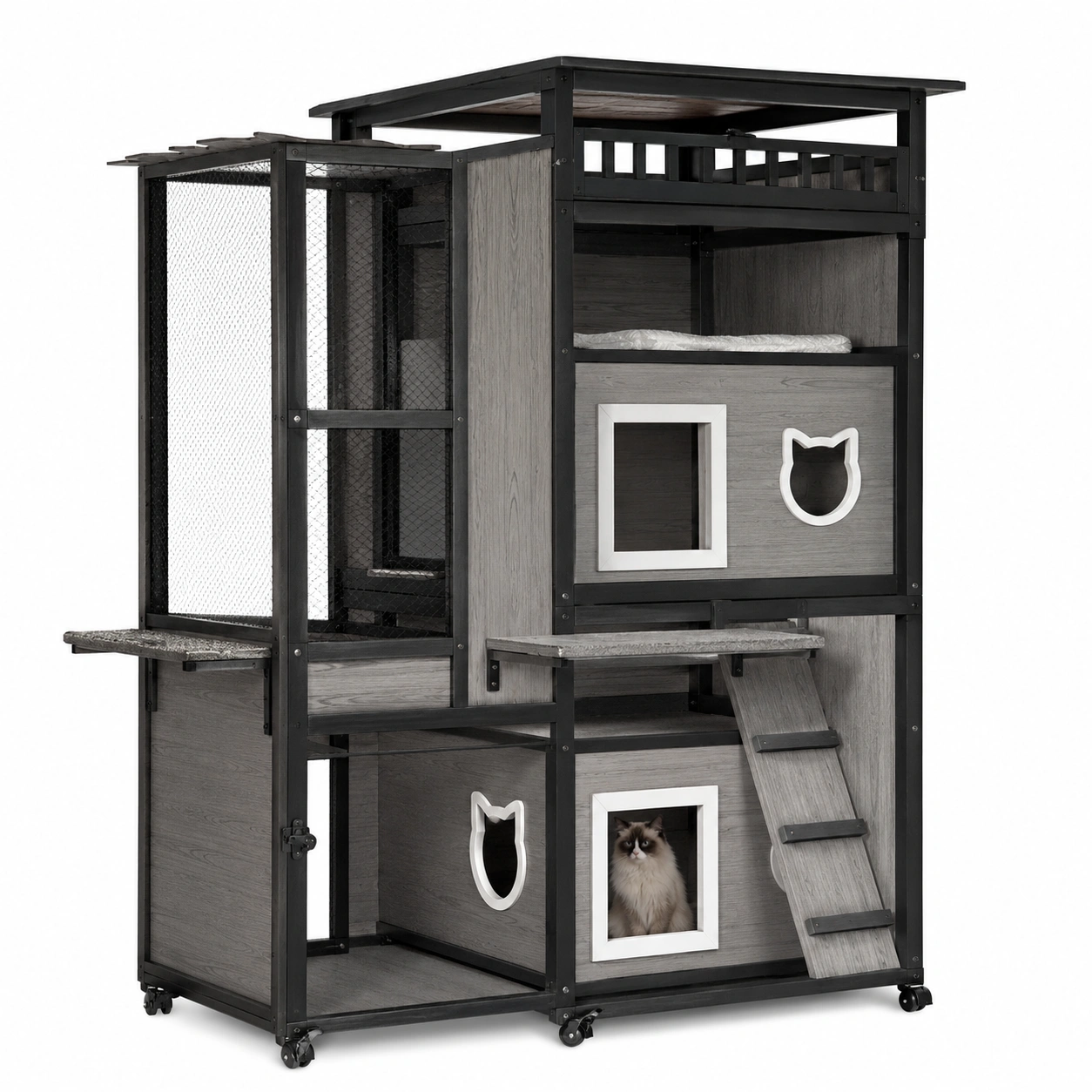 Casa Moderna Para Gatos Con Escalera Gris Claro