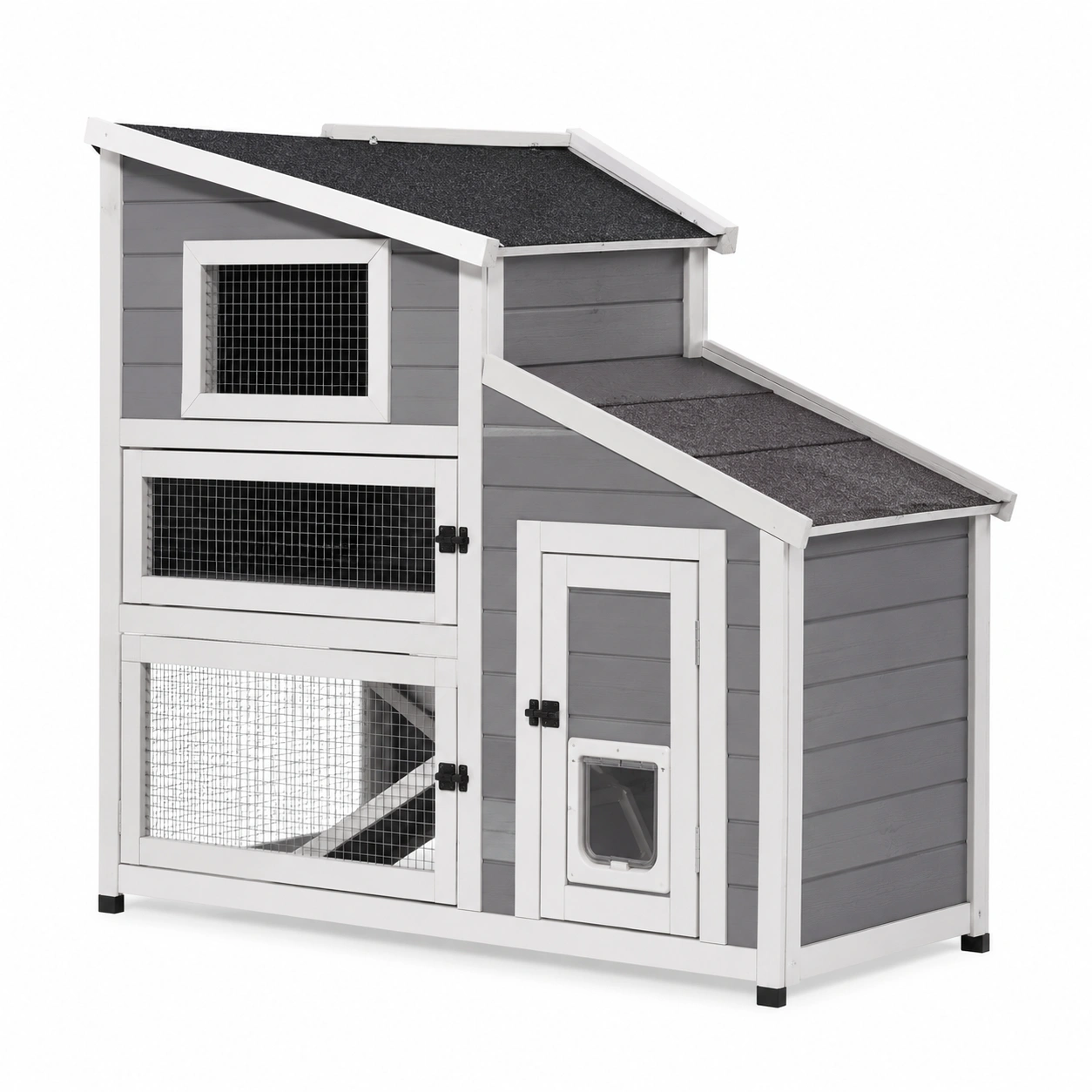 Casa Elevada Para Mascotas Con Balcon Gris Claro