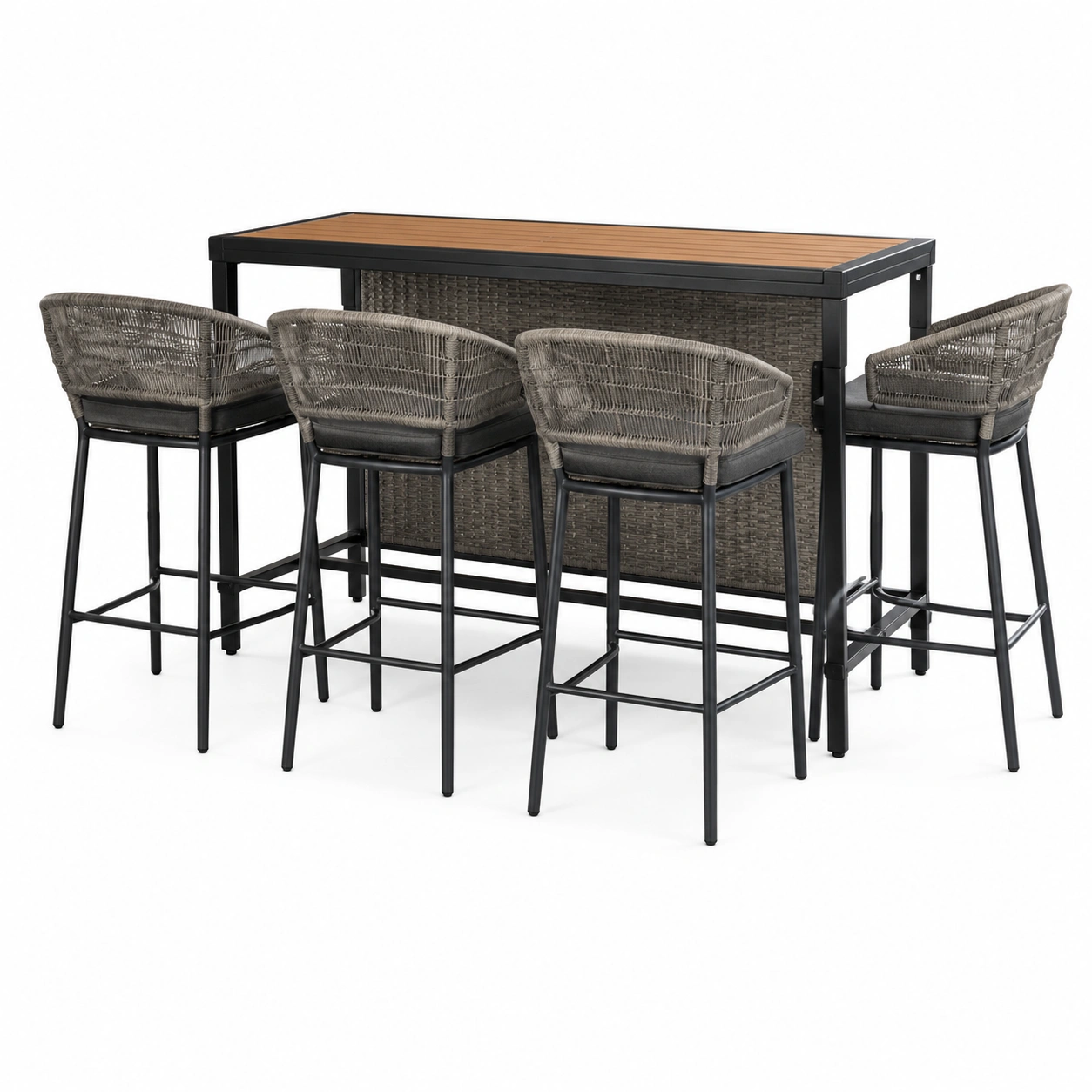 Juego-De-Bar-Exterior-Con-4-Sillas-Gris-120x60x105cm