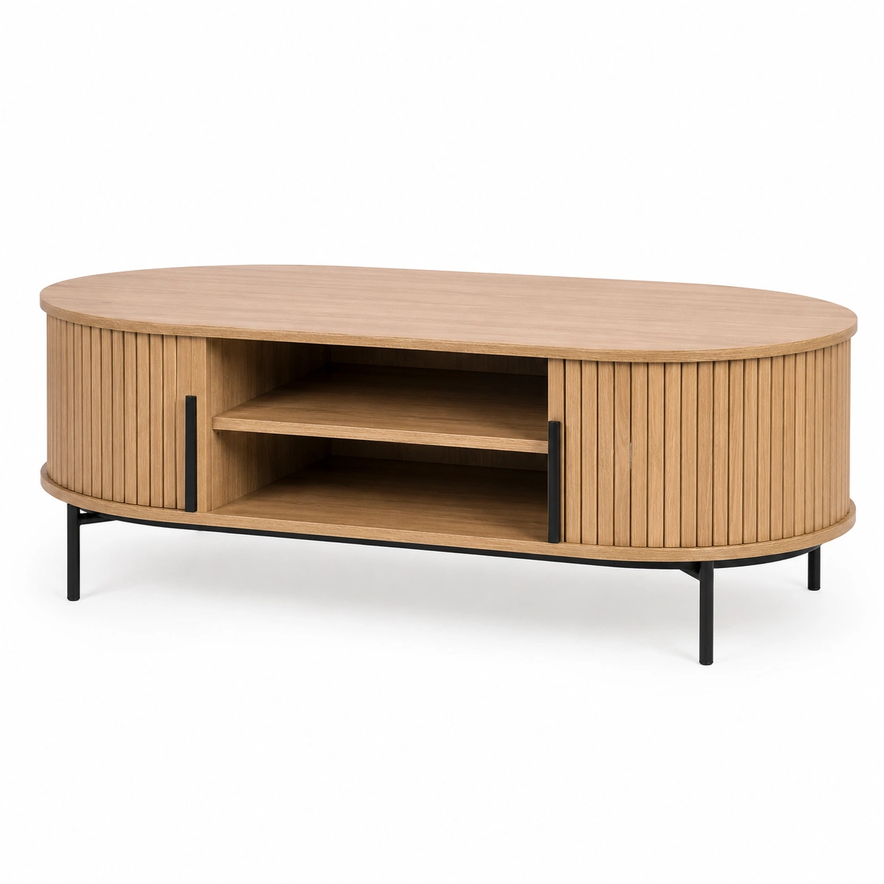 Mesa de Centro Ovalada con Estantes