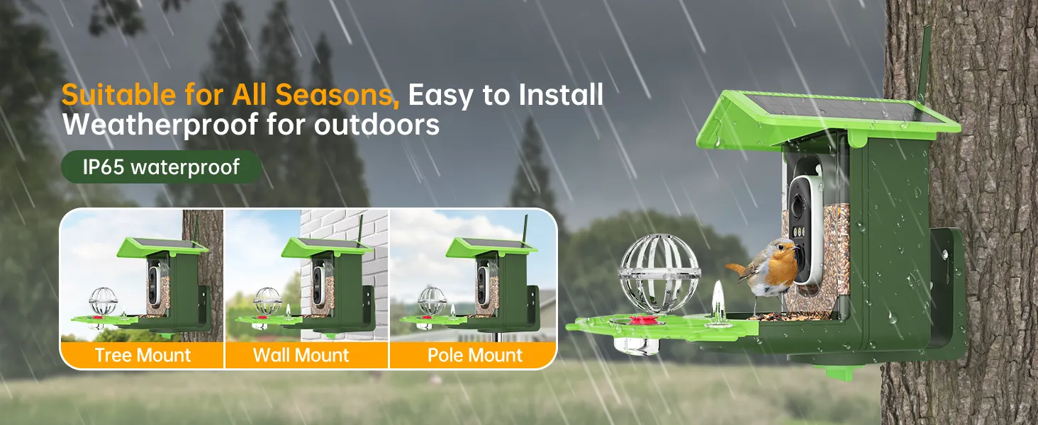 smart bird feeder 2k hd camera birdwatching solar powered ai identification instant two-way audio