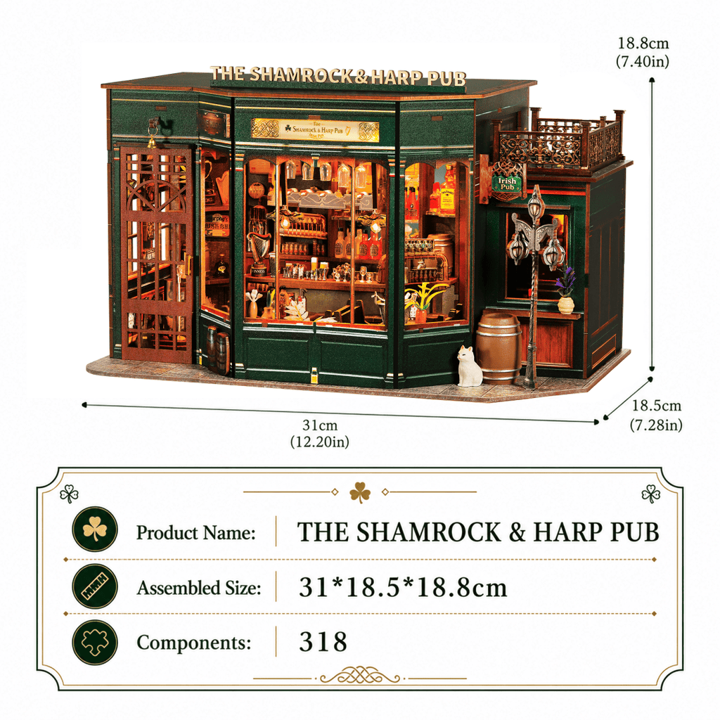 Completed Shamrock and Harp Pub DIY miniature display