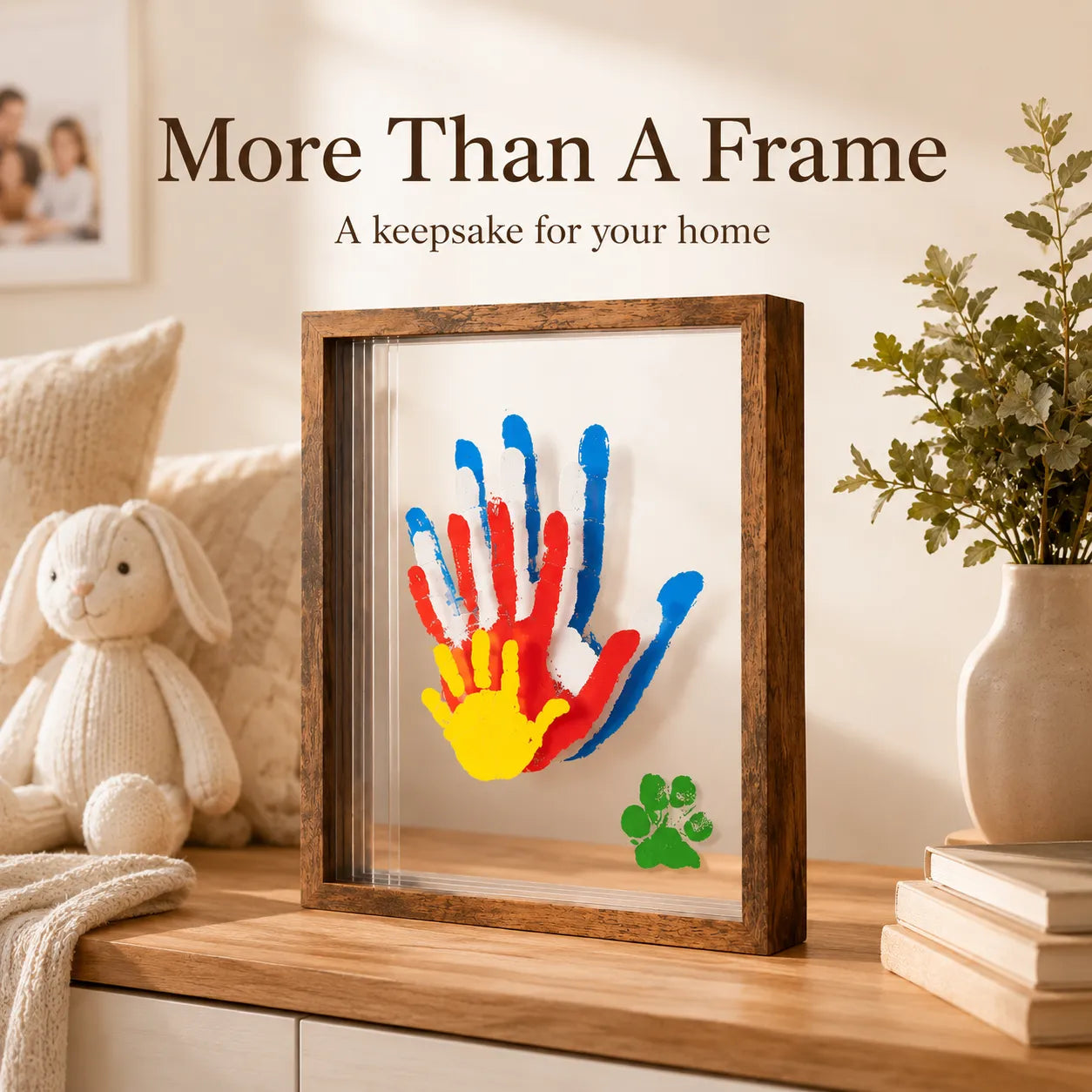 ❤️❤️Wooden Transparent Handprint Frame Set, DIY Family Memorial Gift Kit