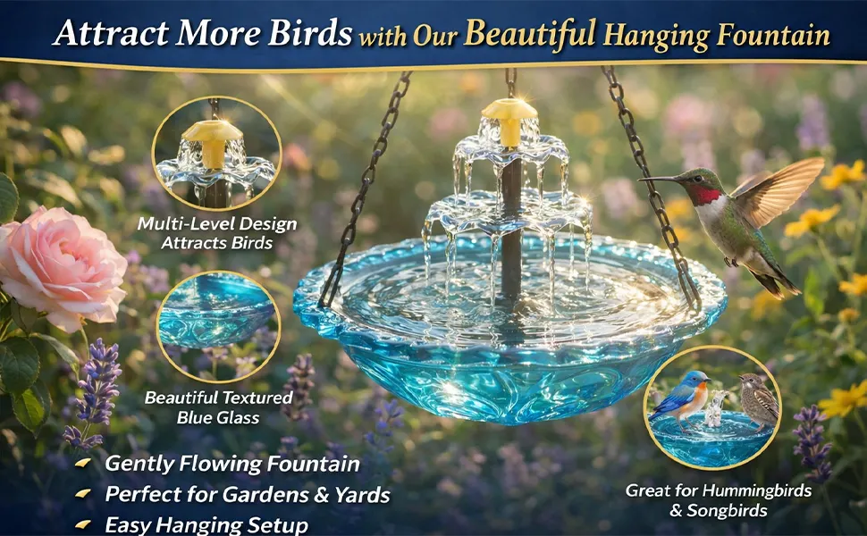 Solar Cascade Hanging Bird Bath Fountain