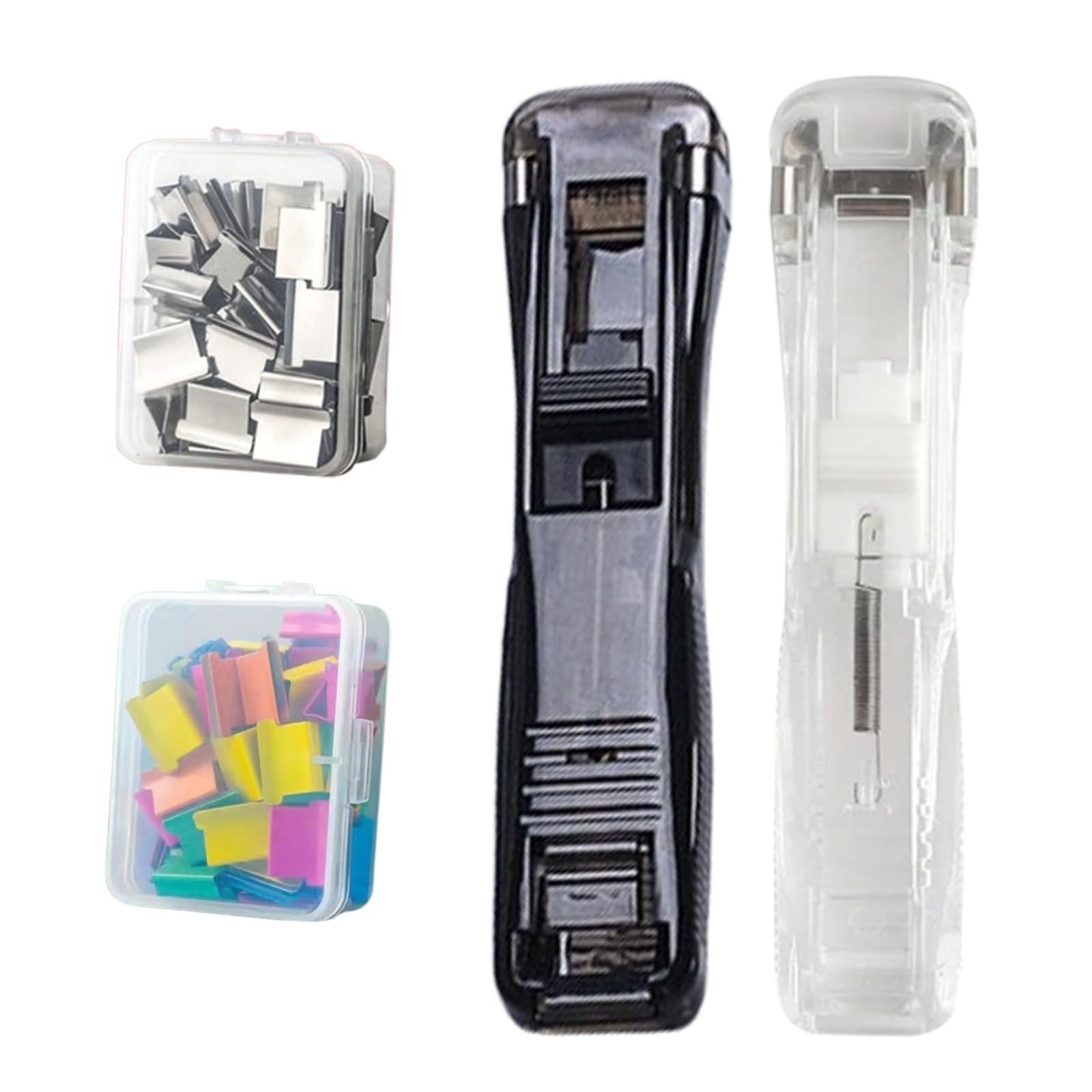 2 Piece Portable Binder Clip Stapler - Includes 100 Reusable Clips