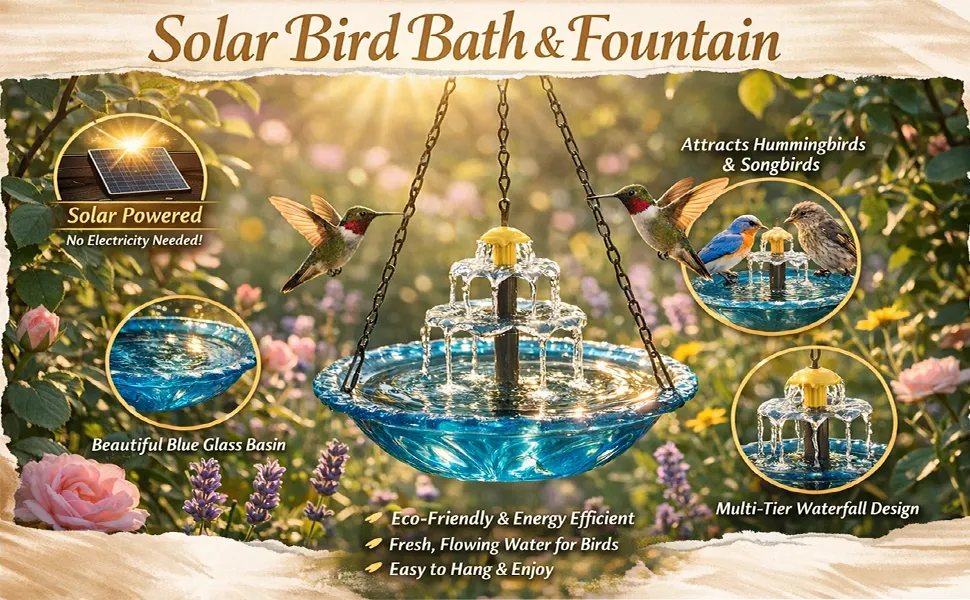 Solar Cascade Hanging Bird Bath Fountain