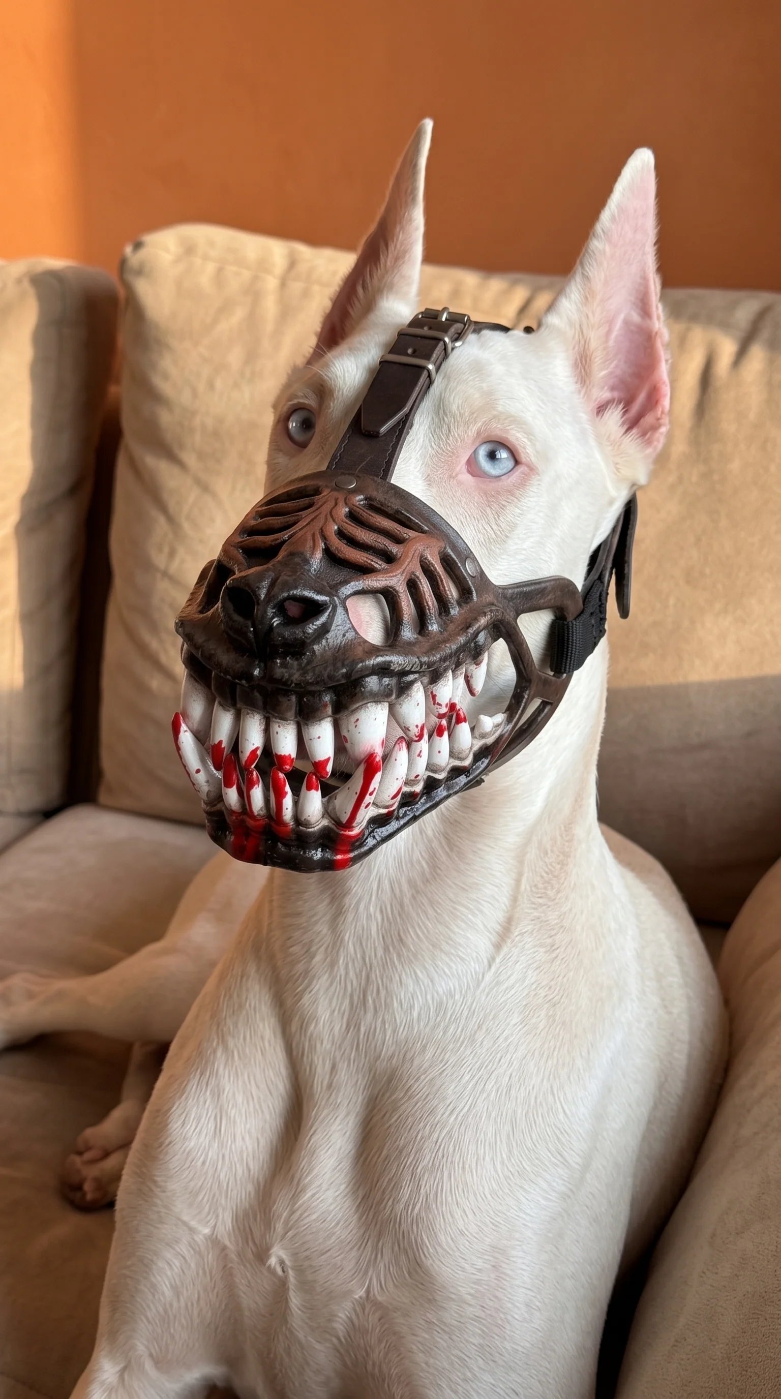 Soft natural latex hell hound costume muzzle details