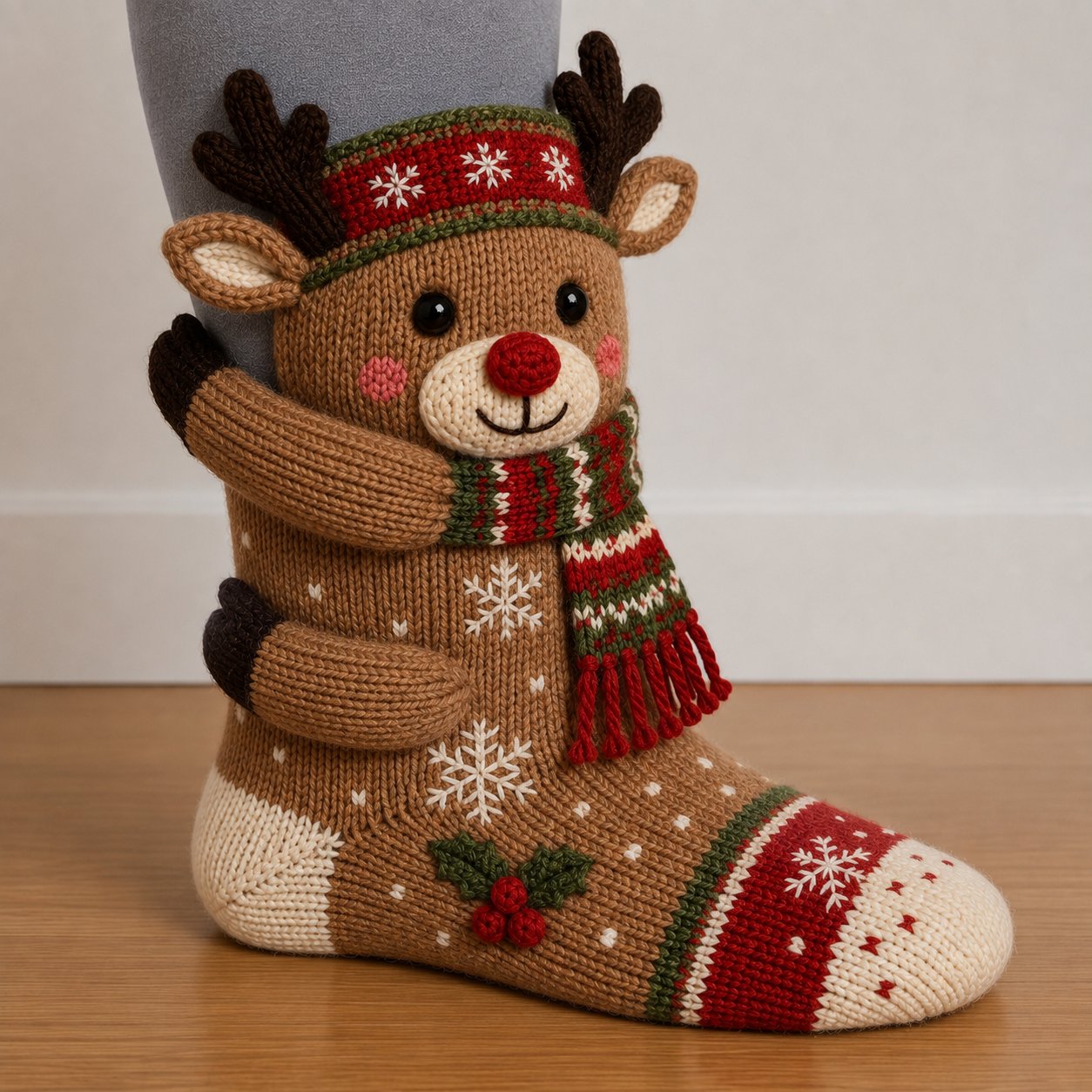 3D Hugging Christmas Socks – Cute Knit Holiday Socks, 5 Festive Designs