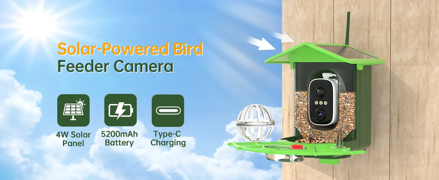smart bird feeder 2k hd camera birdwatching solar powered ai identification instant two-way audio
