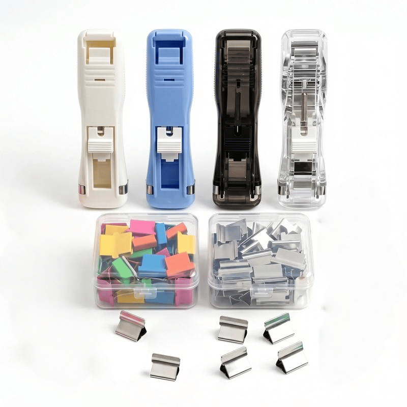 2 Piece Portable Binder Clip Stapler - Includes 100 Reusable Clips