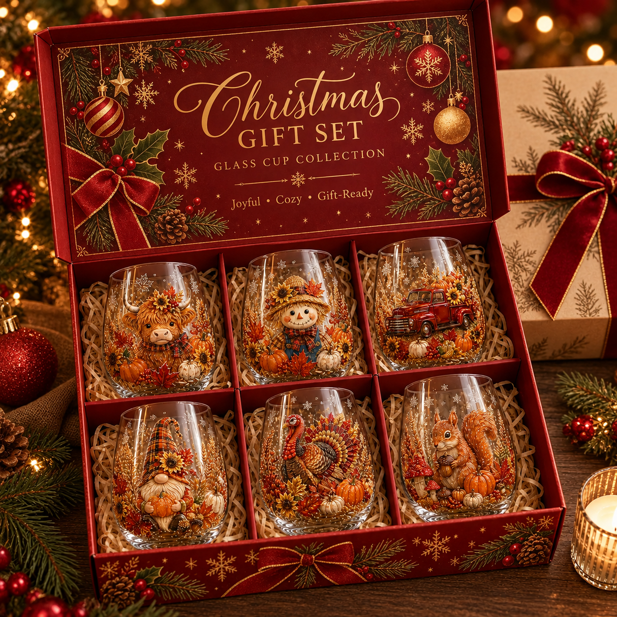 🍂Autumn Harvest 2D Glass Cup Gift Set – 6 Festive Designs